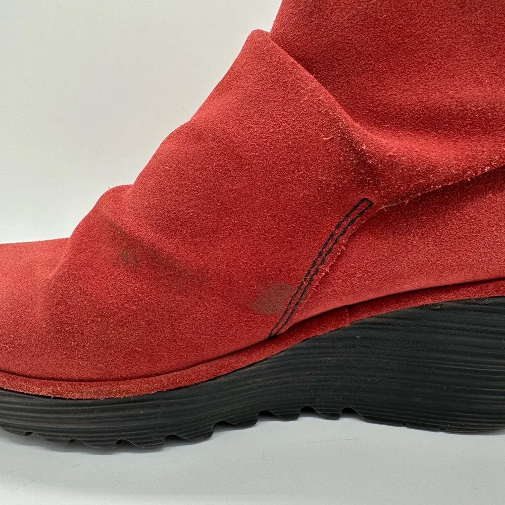 Fly‎ London Yama Platform Wedge Ankle Boots Red Suede Leather Size EU 37